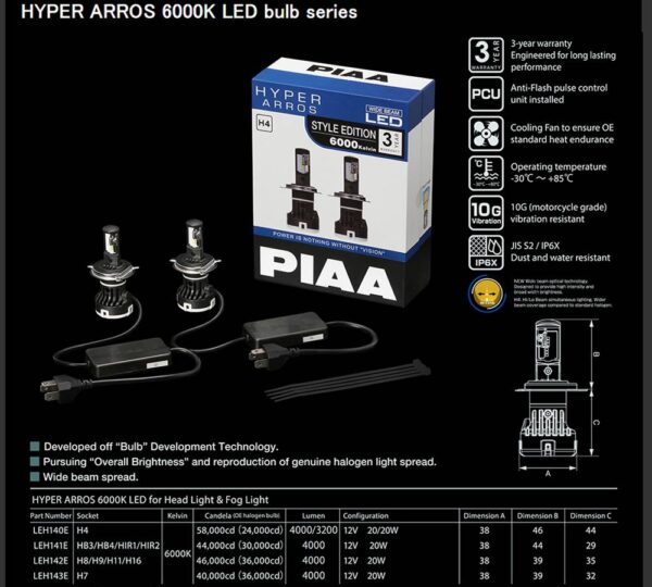 PIAA Hyper Arros 6000K LED Bulb Kit - Image 6